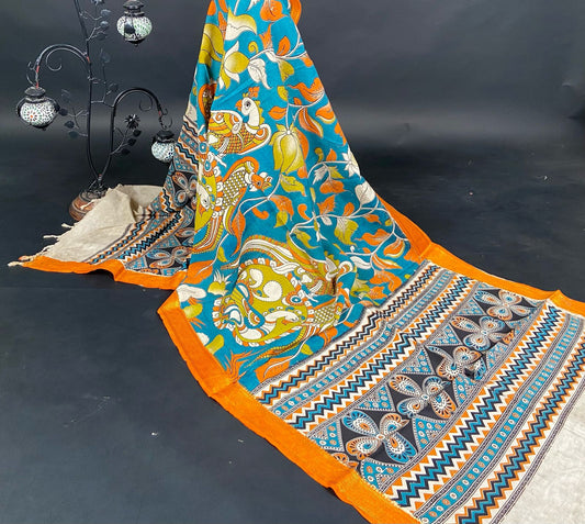 Manglagiri Silk Nizam Border Kalamkari Dupatta