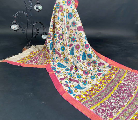 Manglagiri Silk Nizam Border Kalamkari Dupatta