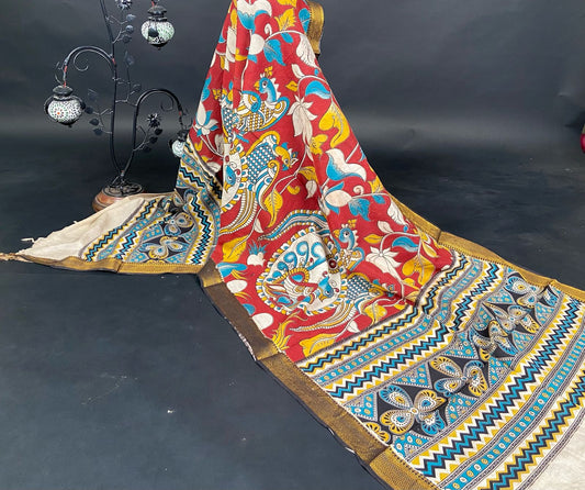 Manglagiri Silk Nizam Border Kalamkari Dupatta