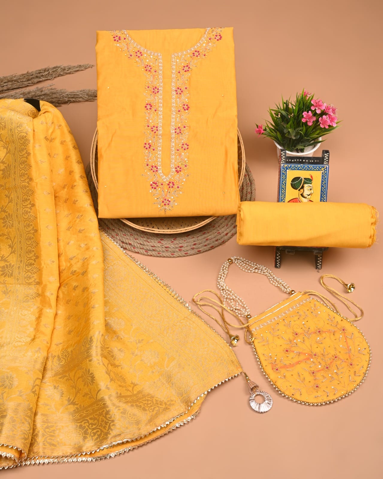 Chanderi Silk Suit With Dola / Chiffon Dupatta