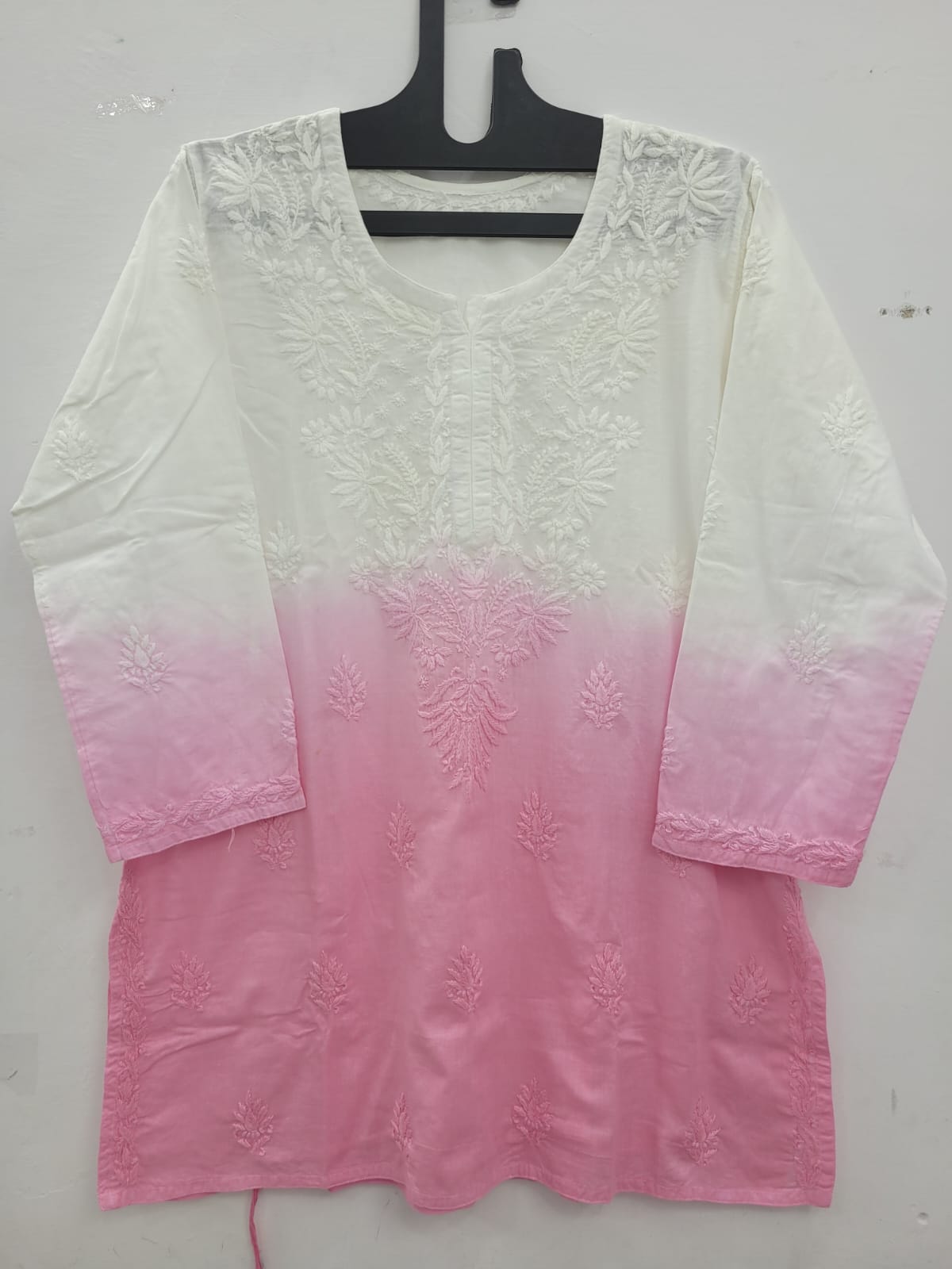 Ombre Mul Cotton Short Kurti with Fine Ghaas Patti Work