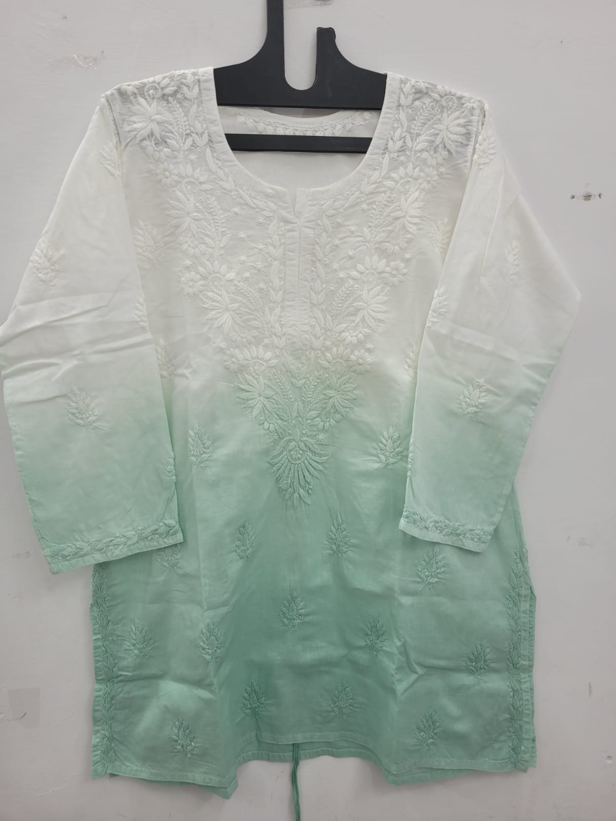 Ombre Mul Cotton Short Kurti with Fine Ghaas Patti Work