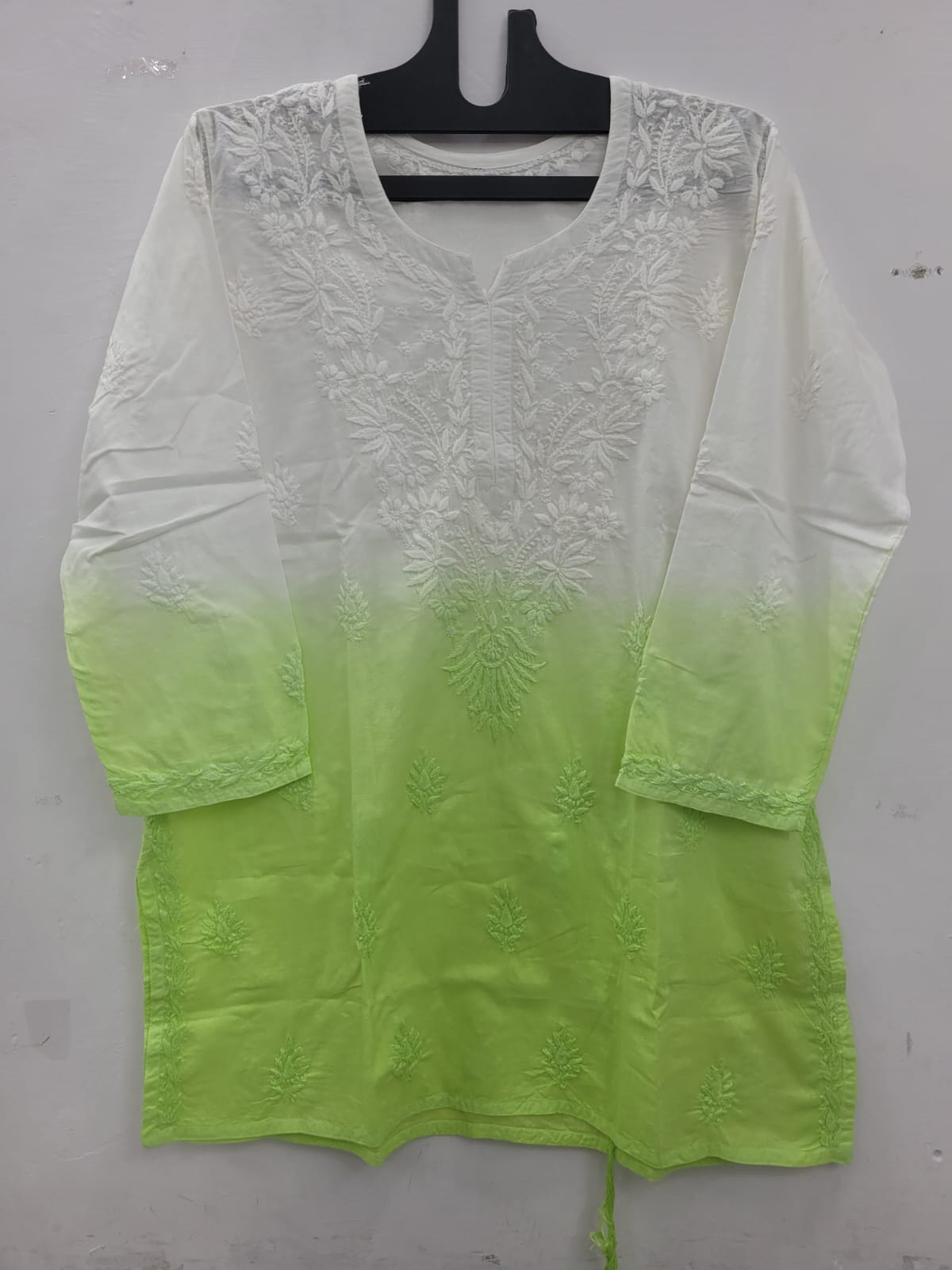 Ombre Mul Cotton Short Kurti with Fine Ghaas Patti Work