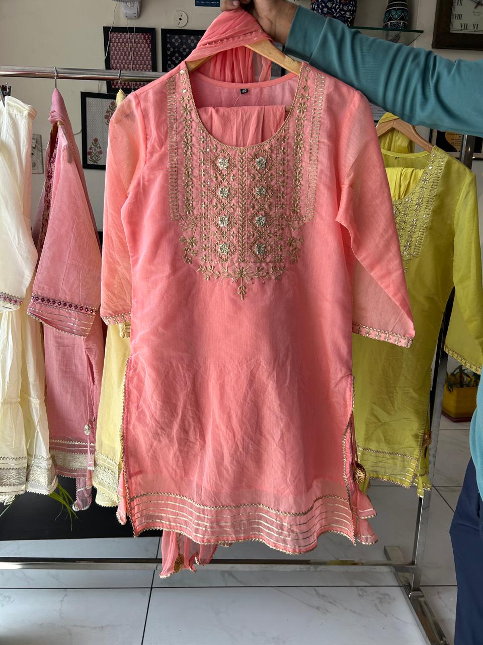 Chanderi Sharara Set with Gotta Lace Work