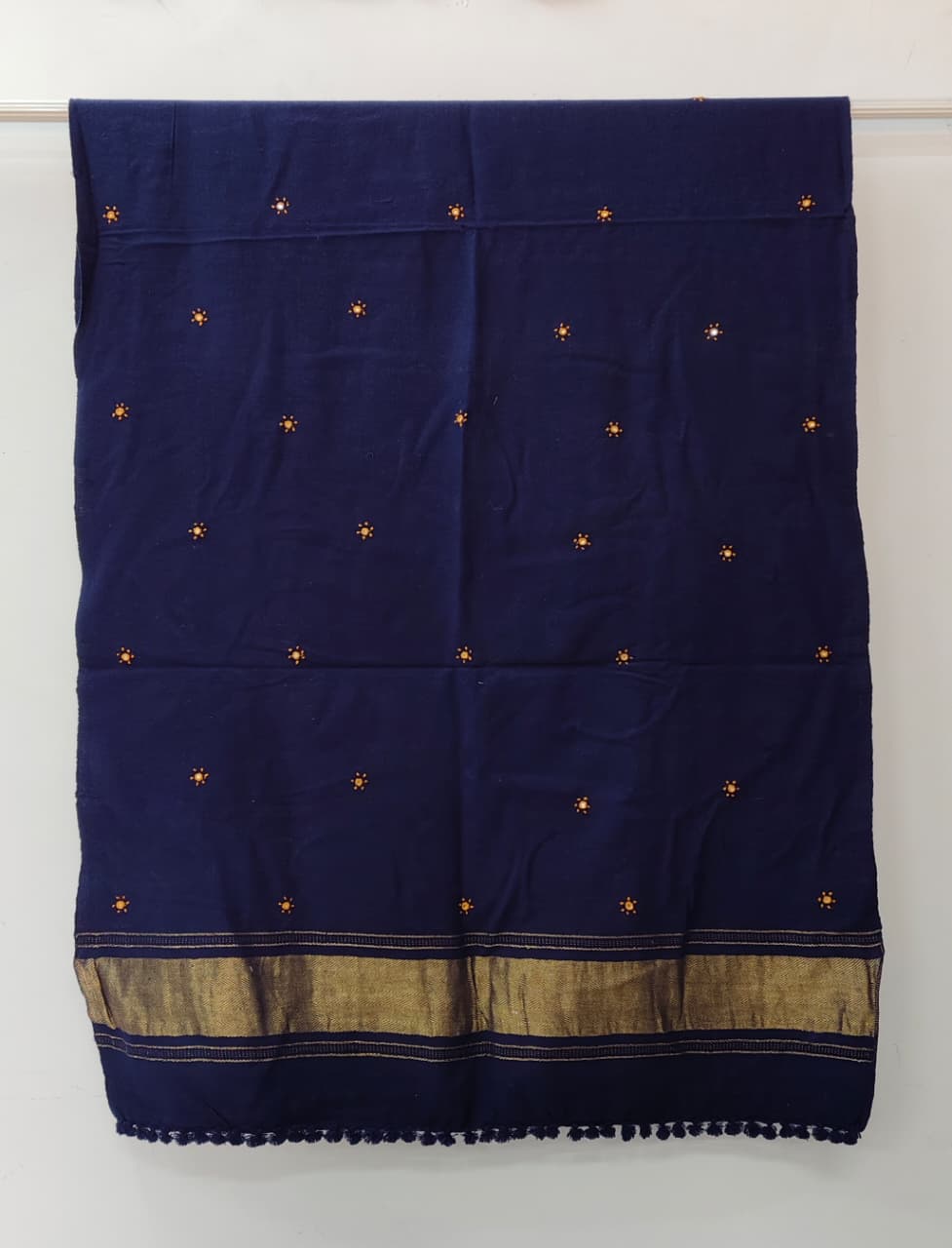 Kutch Handloom Weave Shawls with Zari Border and Mirror Work