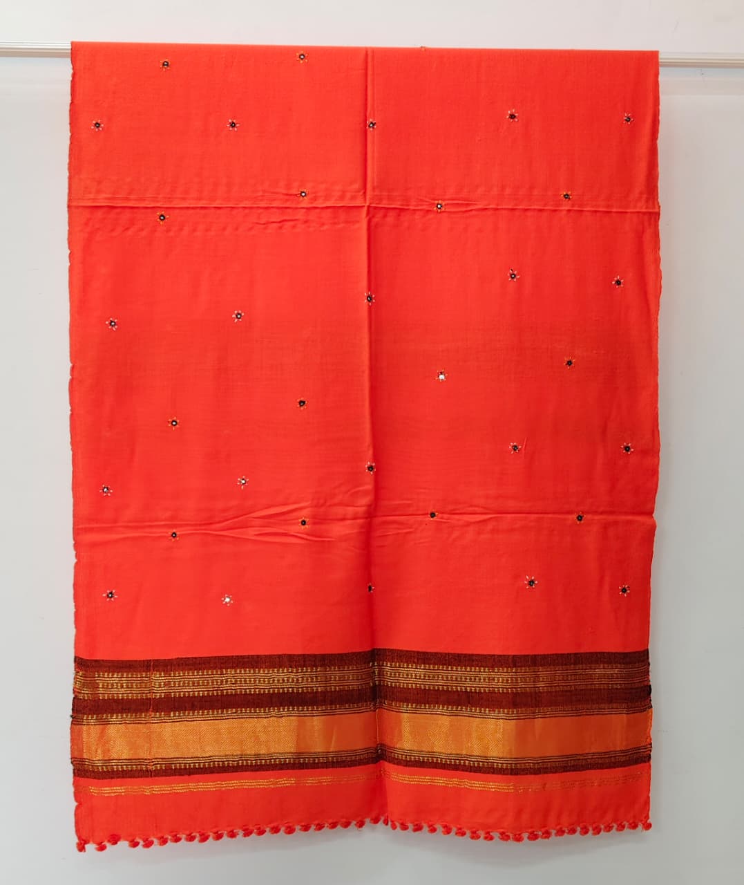 Kutch Handloom Weave Shawl with Zari Border and Mirror Work