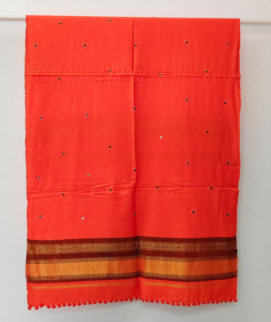 Kutch Handloom Weave Shawl with Zari Border and Mirror Work