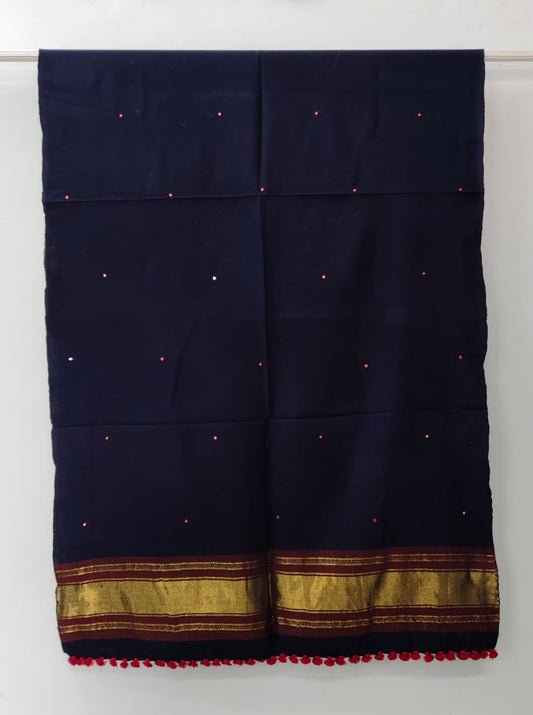 Kutch Handloom Weave Shawl with Zari Border and Mirror Work