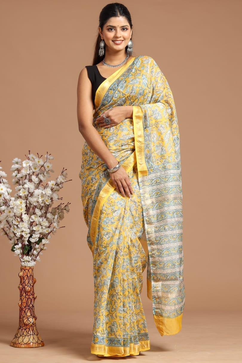 Hand Block Print Maheshwari Silk Saree