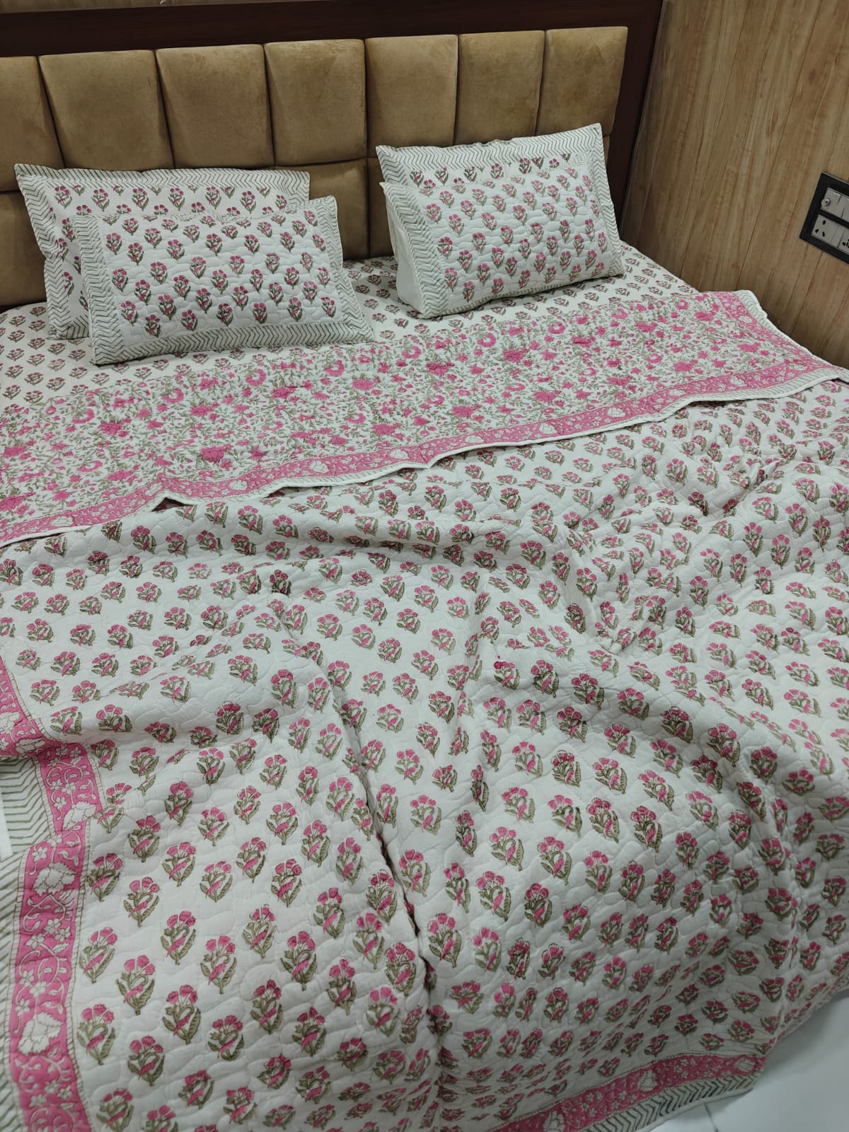 Handblock King Size Quilted Comforter Set | 6 Piece Cotton Bedding