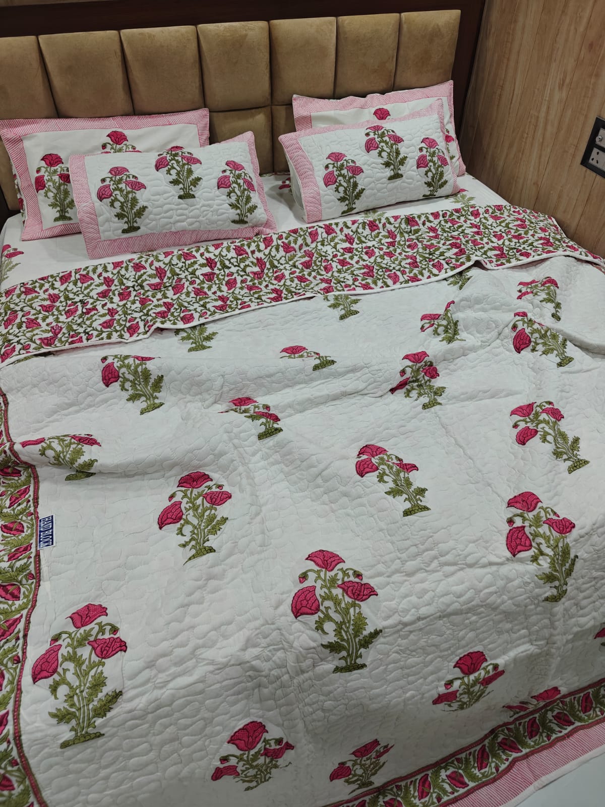 Handblock King Size Quilted Comforter Set | 6 Piece Cotton Bedding