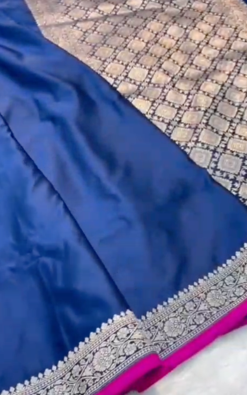 Blue Mashru Silk Saree with Rich Banarasi Zari Pallu
