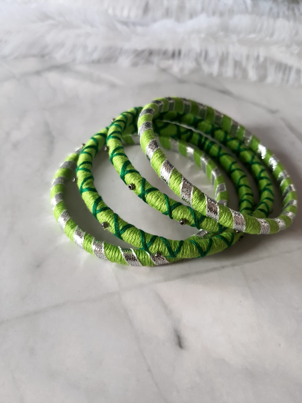 Green Handmade Mirrorwork Jewelry Set with Bangles