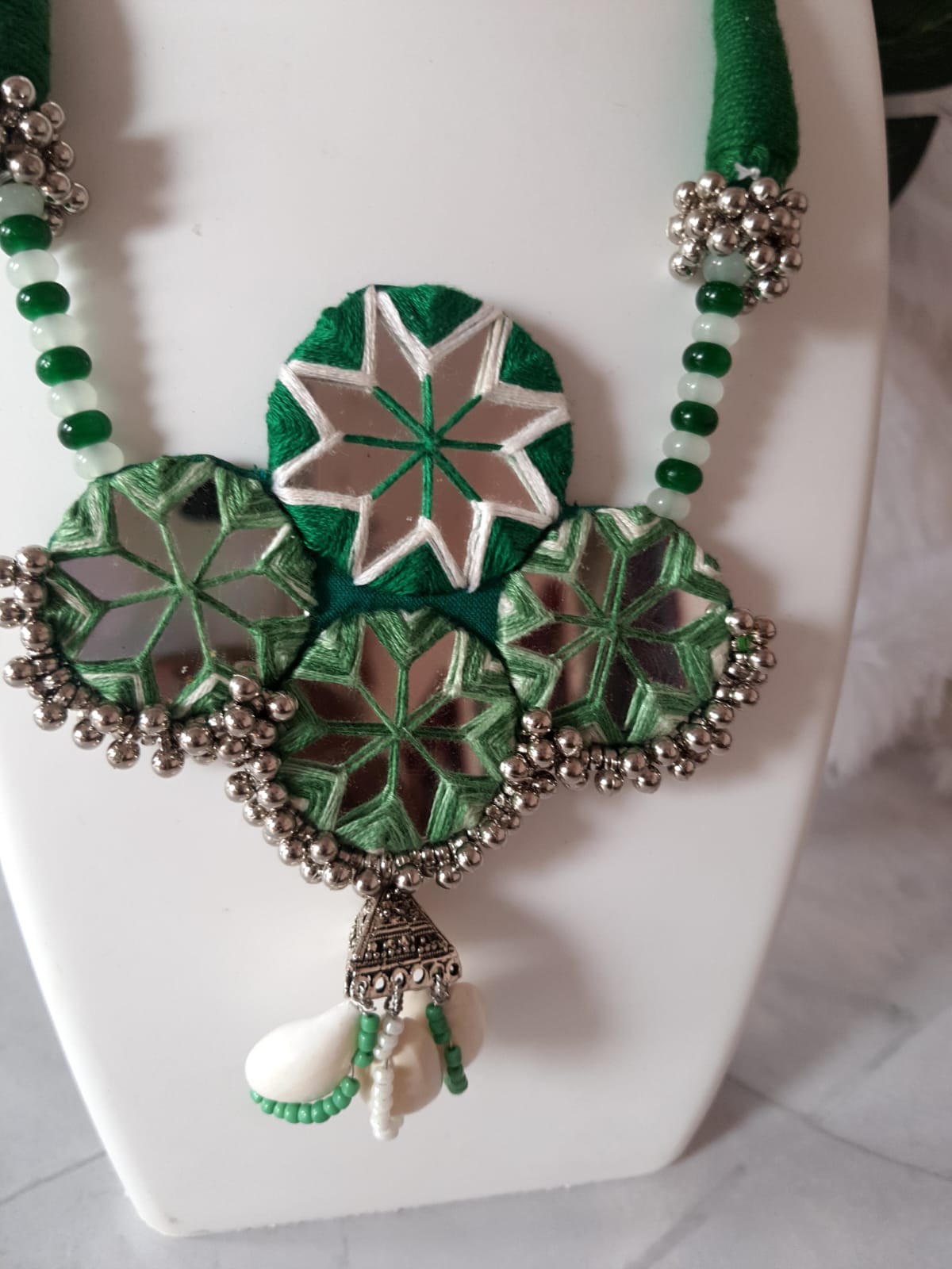 Green Handmade Mirrorwork Jewelry Set with Bangles