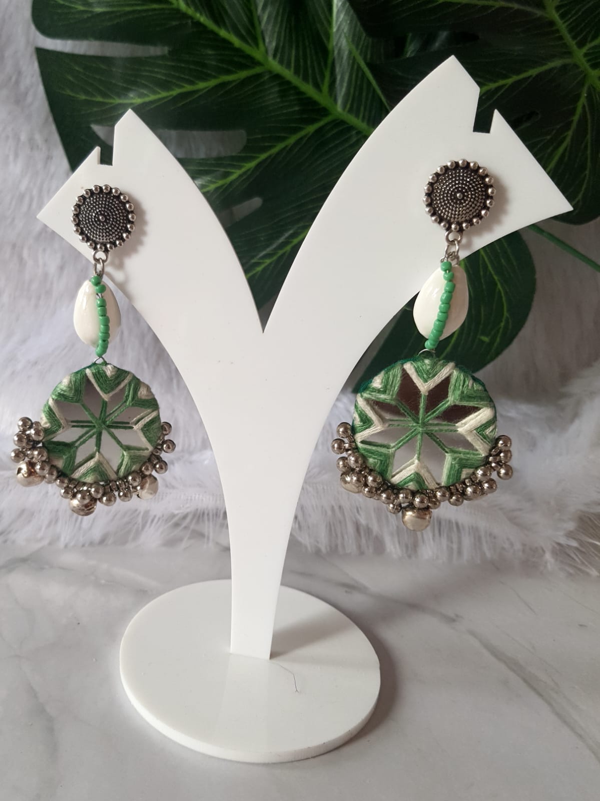 Green Handmade Mirrorwork Jewelry Set with Bangles