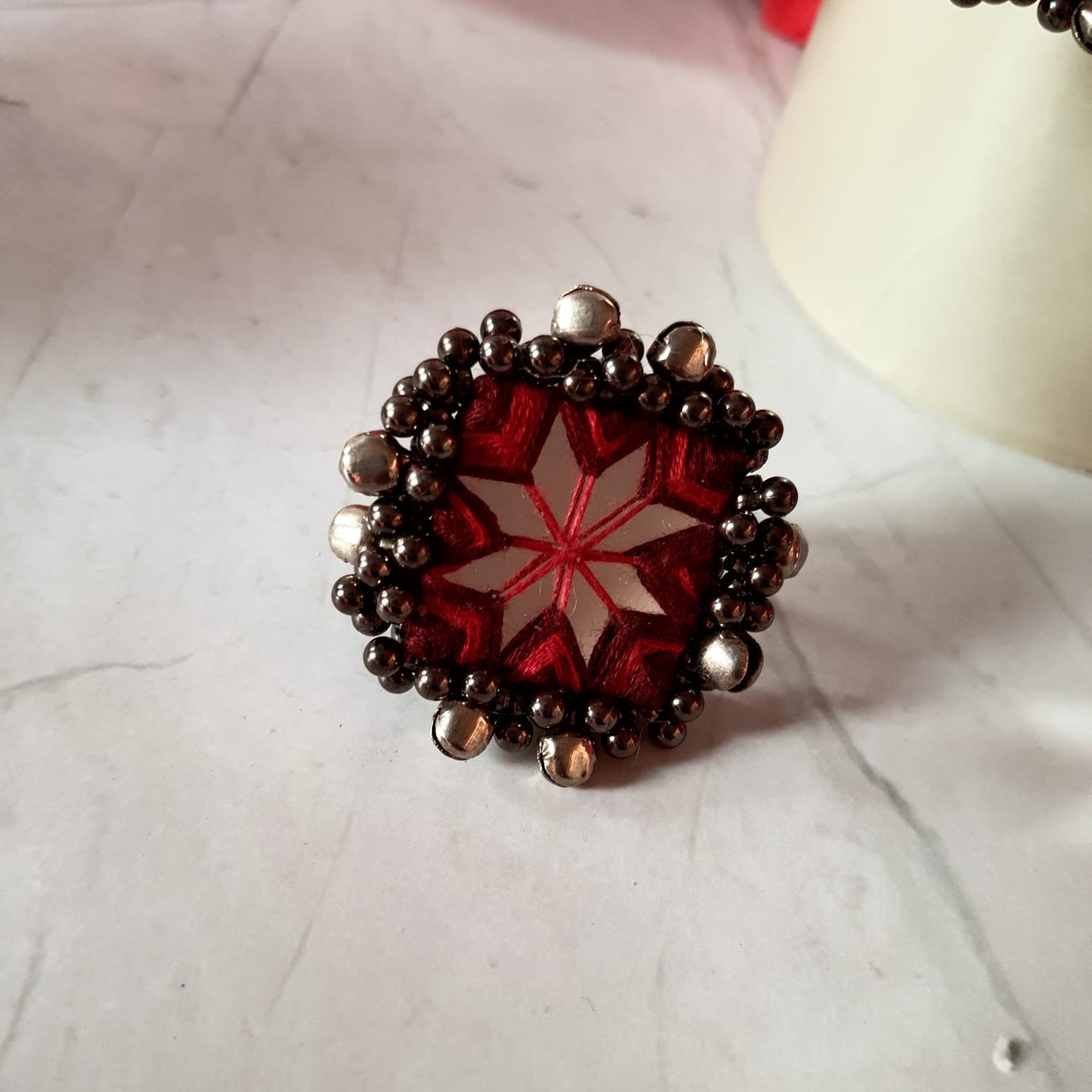 Red & Black Handmade Mirrorwork Jewelry Set with Bangles
