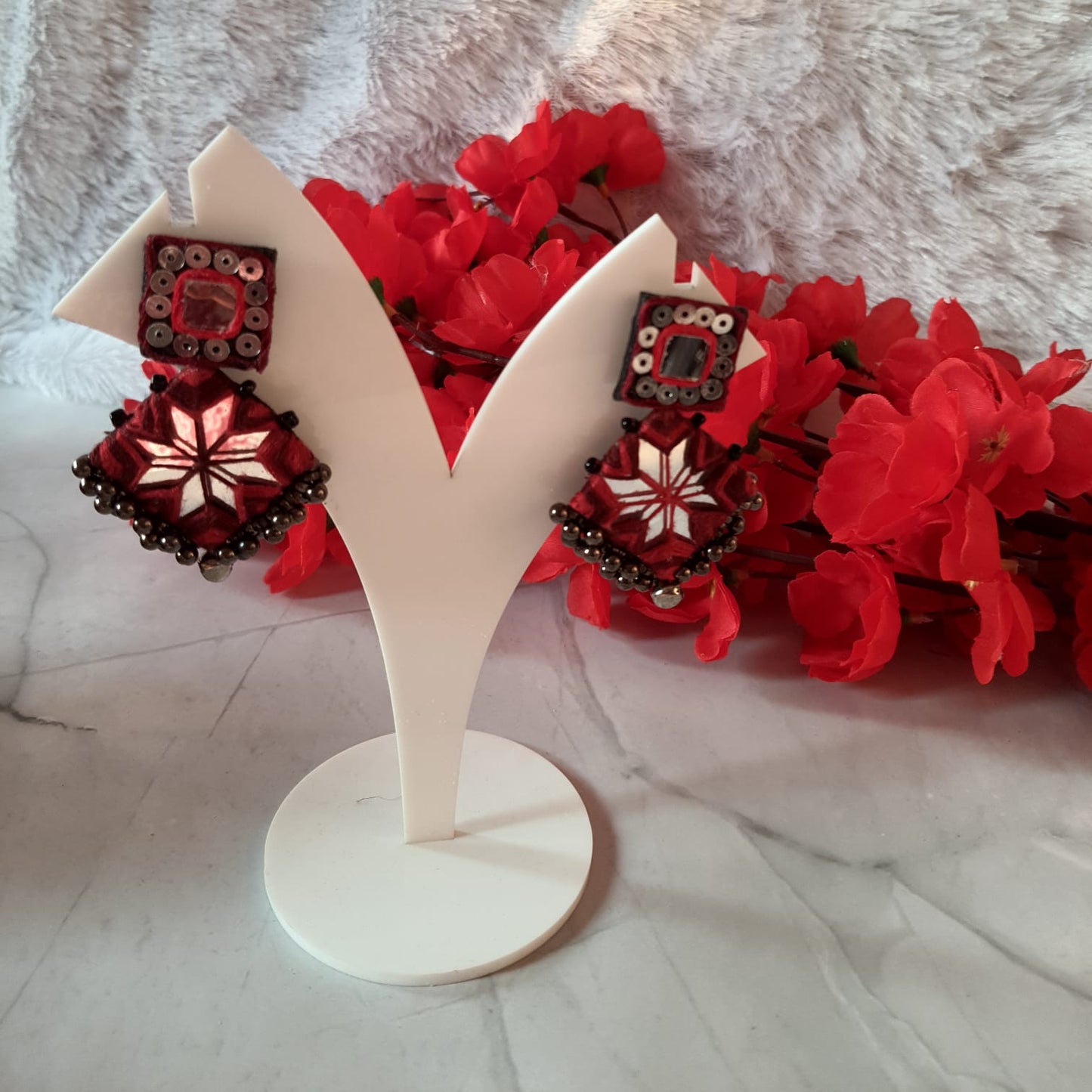 Red & Black Handmade Mirrorwork Jewelry Set with Bangles