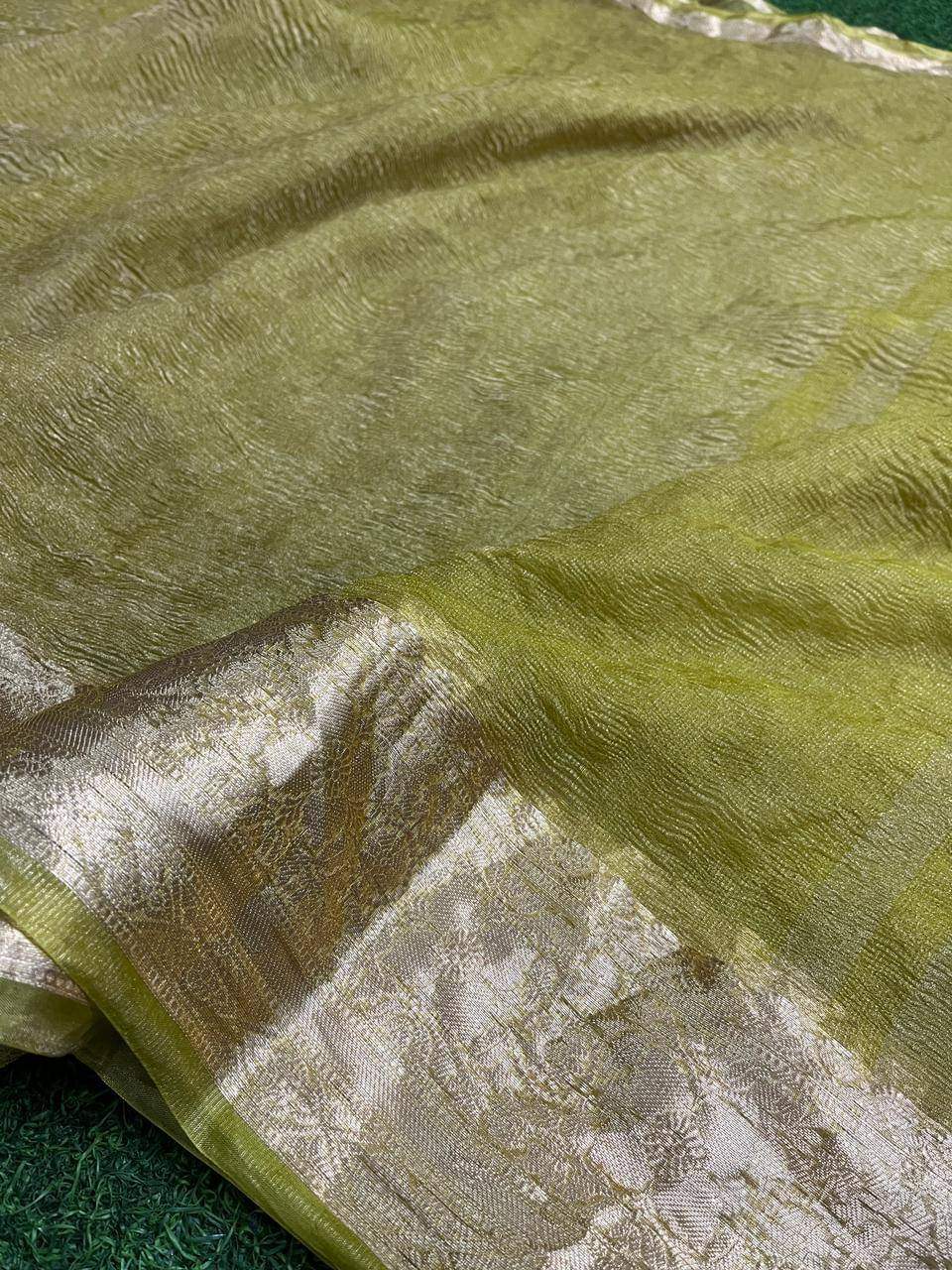 Banarasi Pure Kora Tissue Crush Handwoven Handloom Sarees
