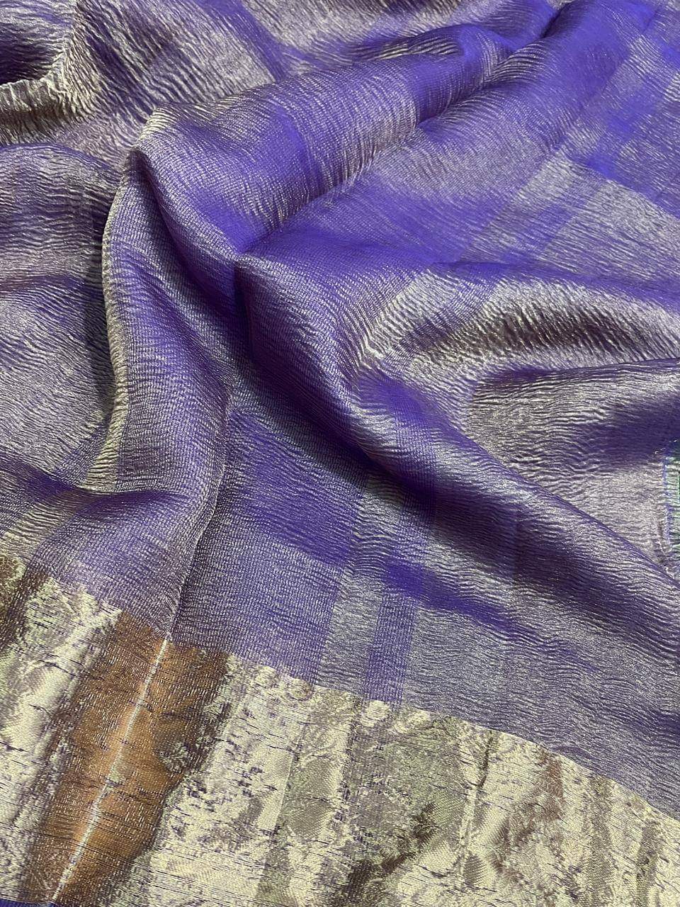 Banarasi Pure Kora Tissue Crush Handwoven Handloom Sarees