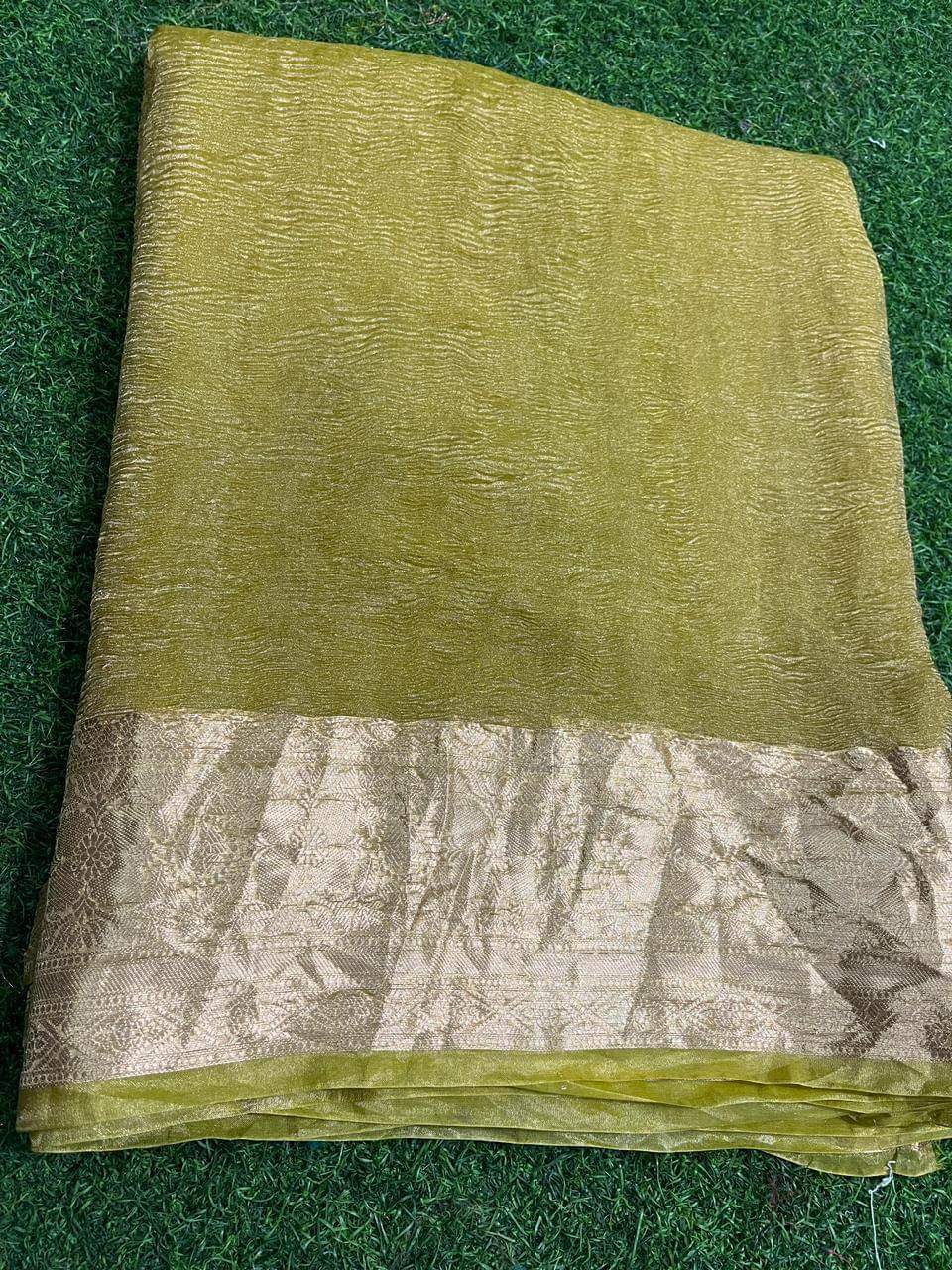 Banarasi Pure Kora Tissue Crush Handwoven Handloom Sarees