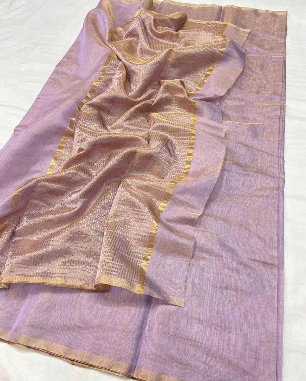 Handloom Maheshwari Full Tissue Saree zari border