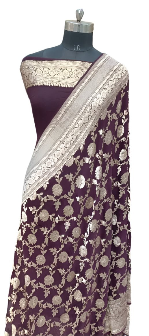 Old Mauve Banarasi Khaddi Georgette Silk Saree