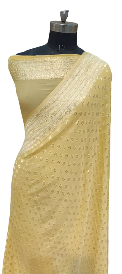 Baby Yellow Banarasi Khaddi Georgette Silk Saree