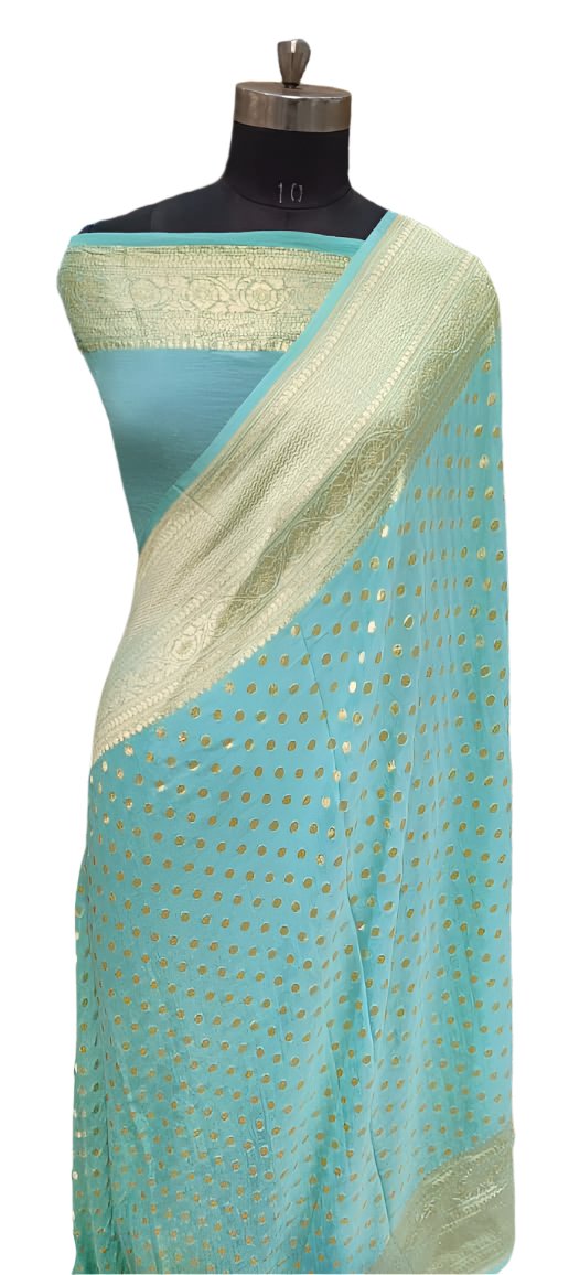 Sea Green Banarasi Khaddi Georgette Silk Saree
