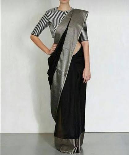 Black Pure Linen Saree