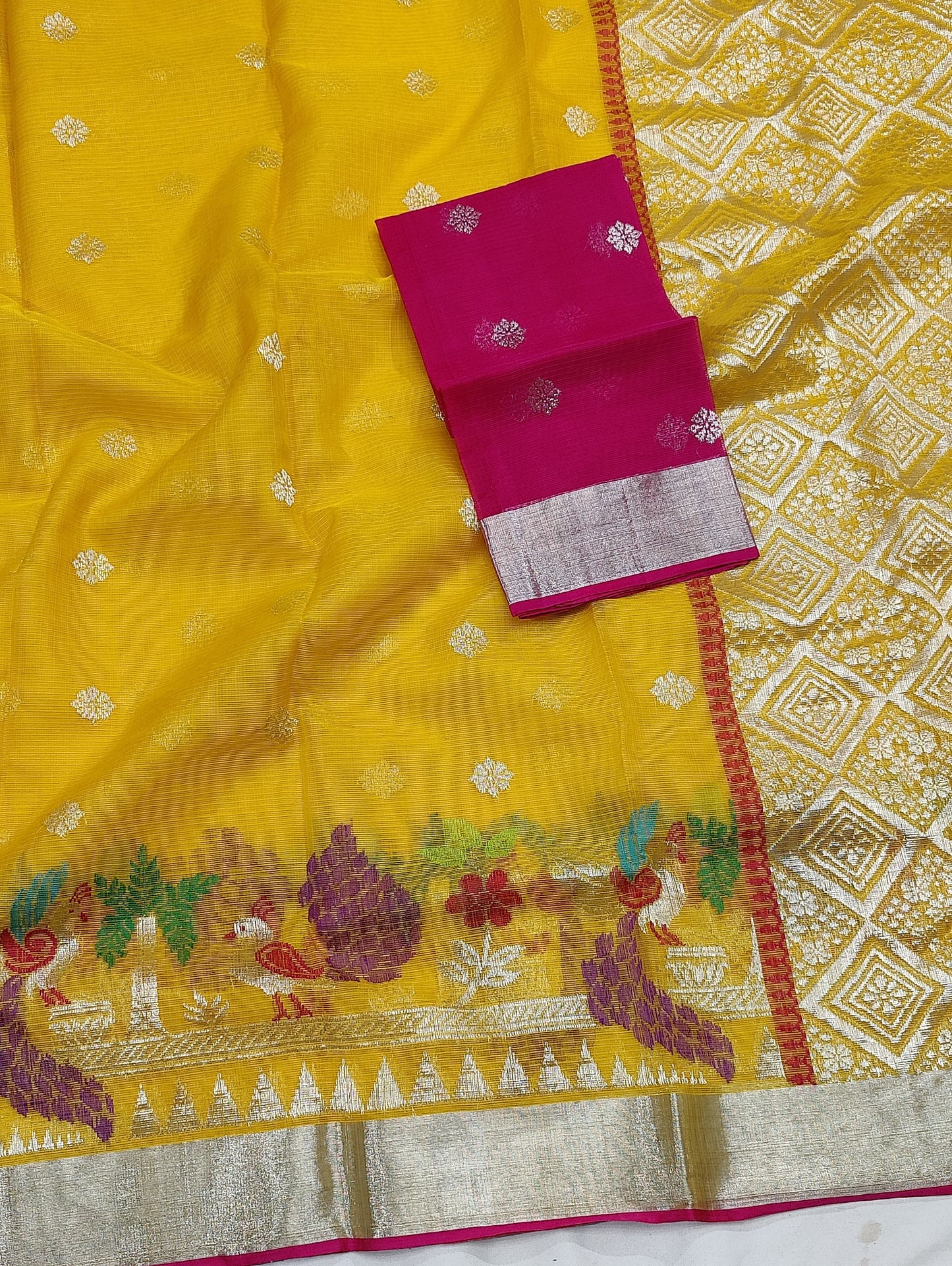 Handloom Pure Zari Kota Silk Skirt Design Saree