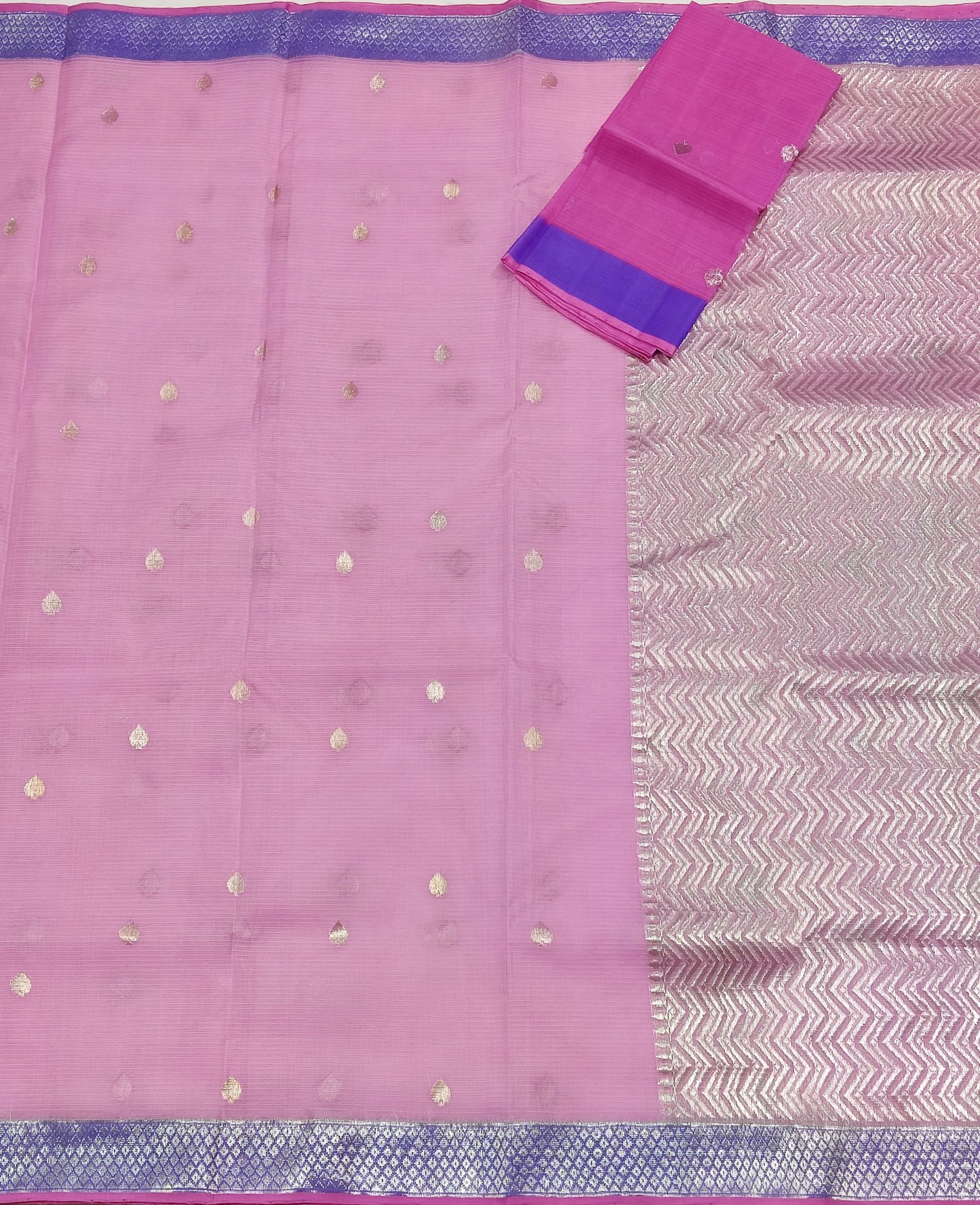 Handloom Pure Zari Kota Silk Saree with Both side Kanchi Border