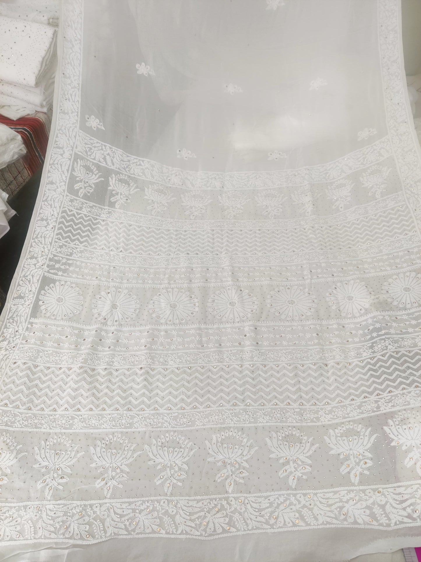 Hand Chikankari with Mukaish Work Pure Viscose Georgette Saree