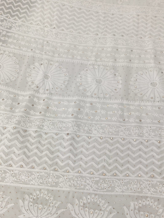 Hand Chikankari with Mukaish Work Pure Viscose Georgette Saree