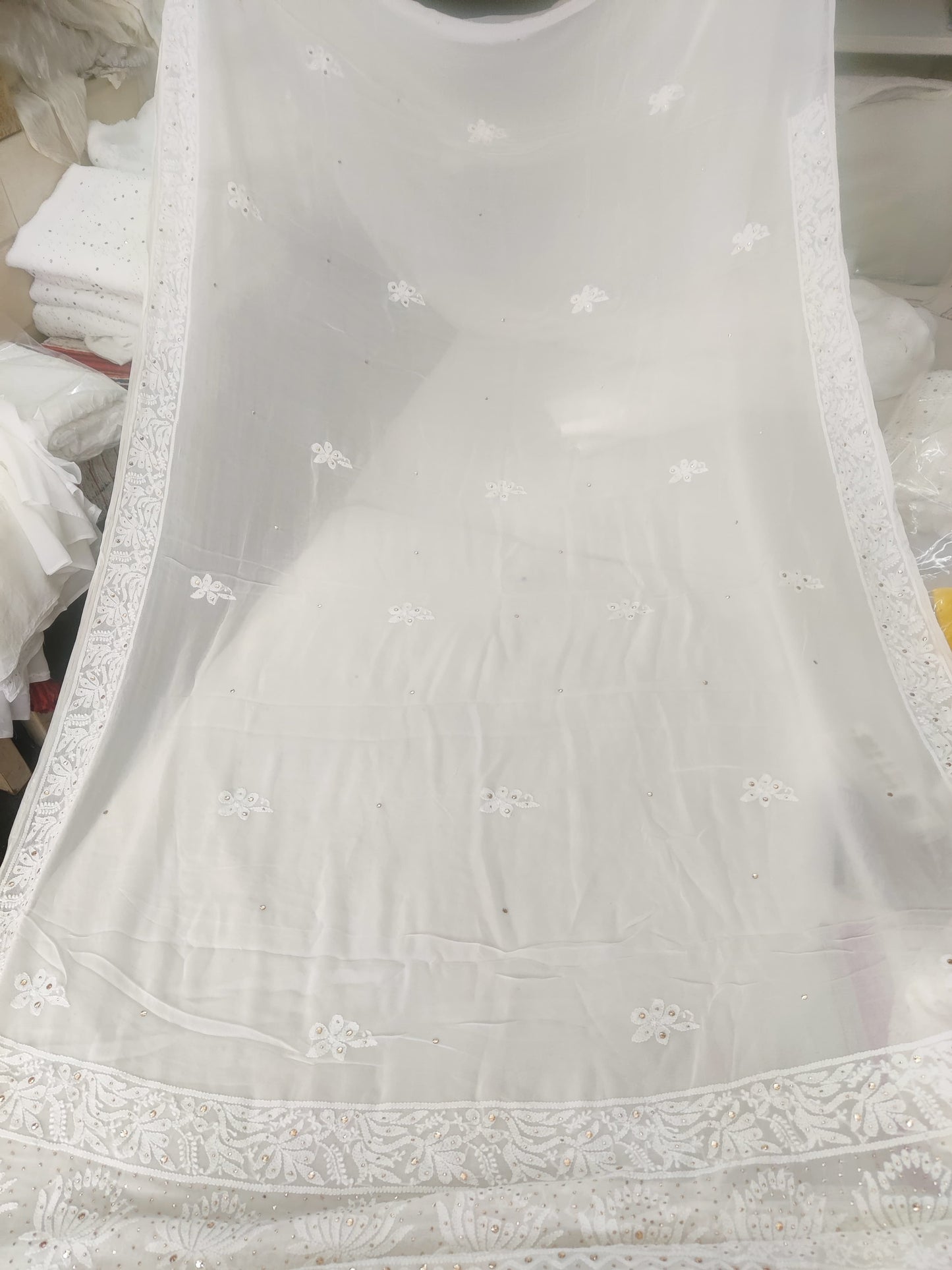 Hand Chikankari with Mukaish Work Pure Viscose Georgette Saree