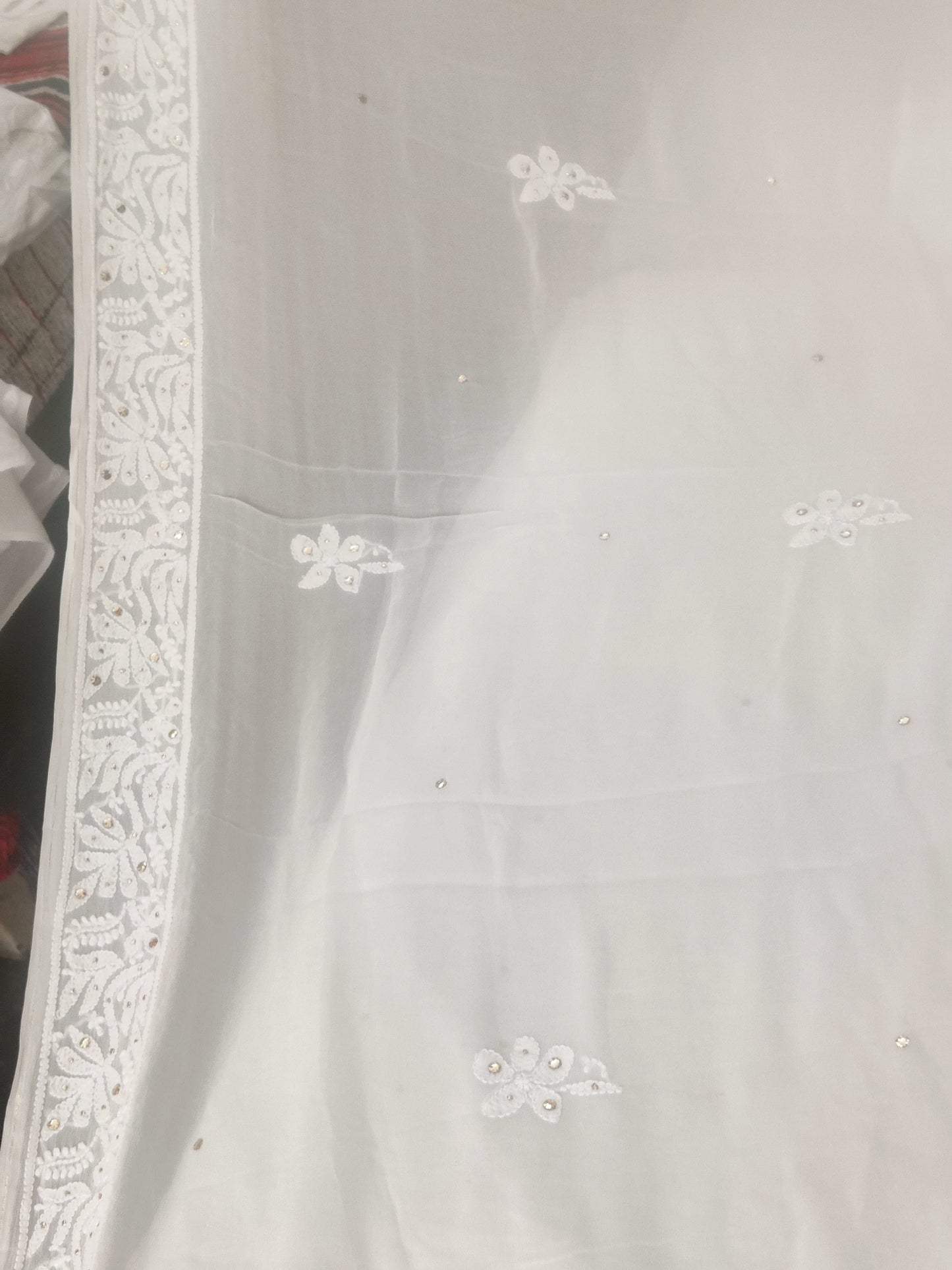 Hand Chikankari with Mukaish Work Pure Viscose Georgette Saree