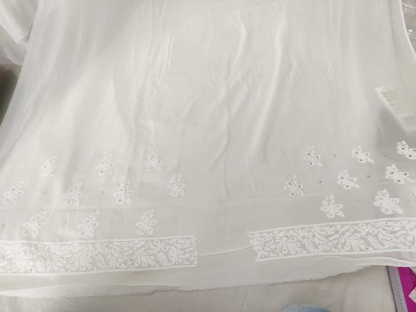 Hand Chikankari with Mukaish Work Pure Viscose Georgette Saree