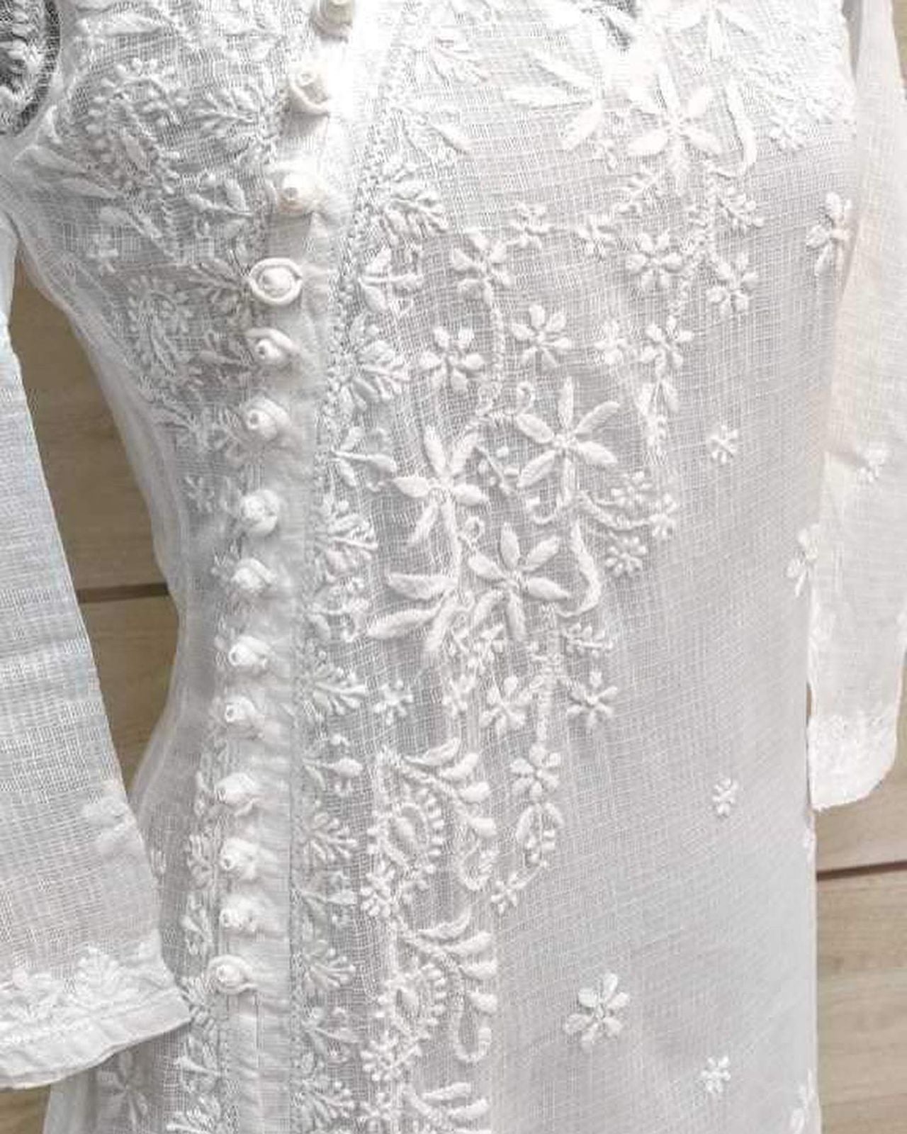 Cotton Kota Doria Chikankari Buttoned Angrakha Kurti