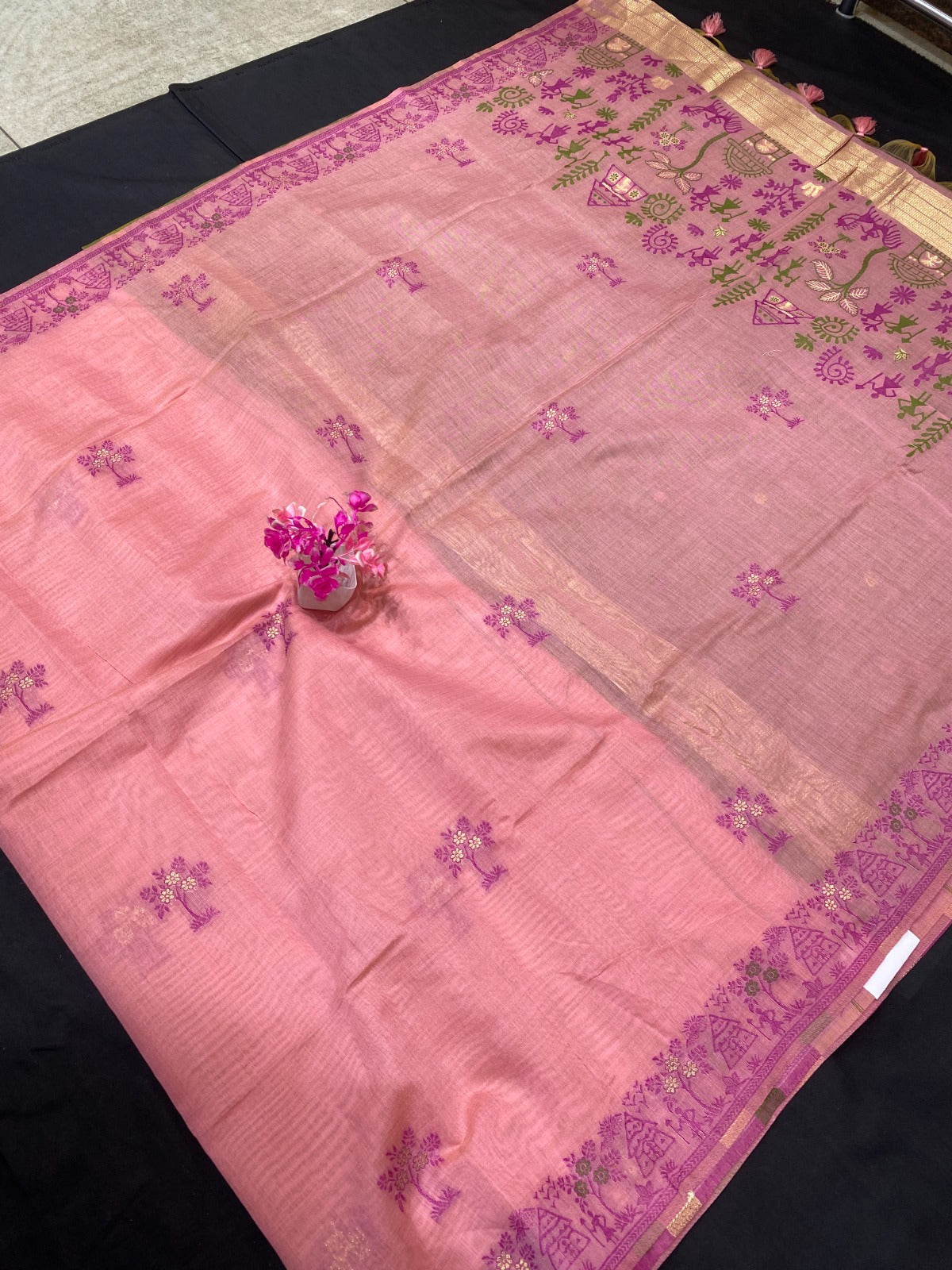 Semi Tussar Silk Saree with Zari Border & Resham Weaving