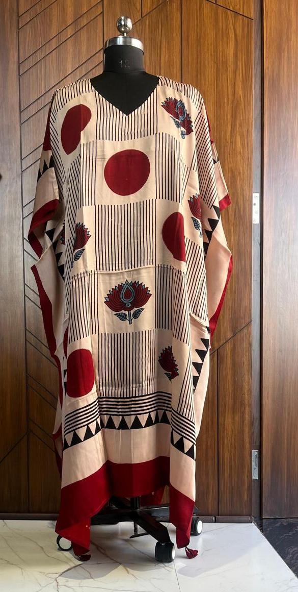 Ajrakh Silk Hand Block Printed Kaftan