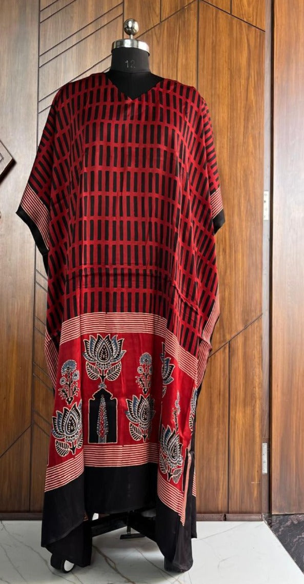 Ajrakh Silk Hand Block Printed Kaftan