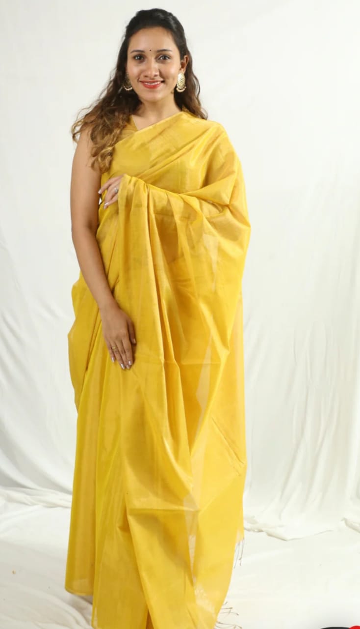 Handloom Maheshwari Full Tissue Saree zari border