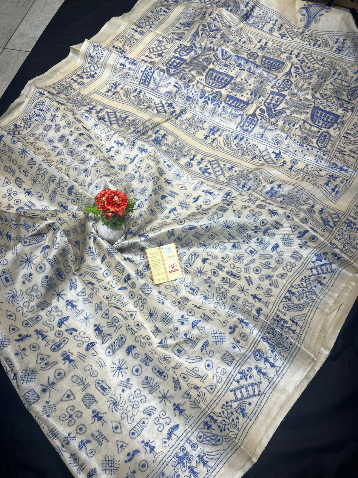 Pure Tussar Silk Katha Saree with Marwahi Work