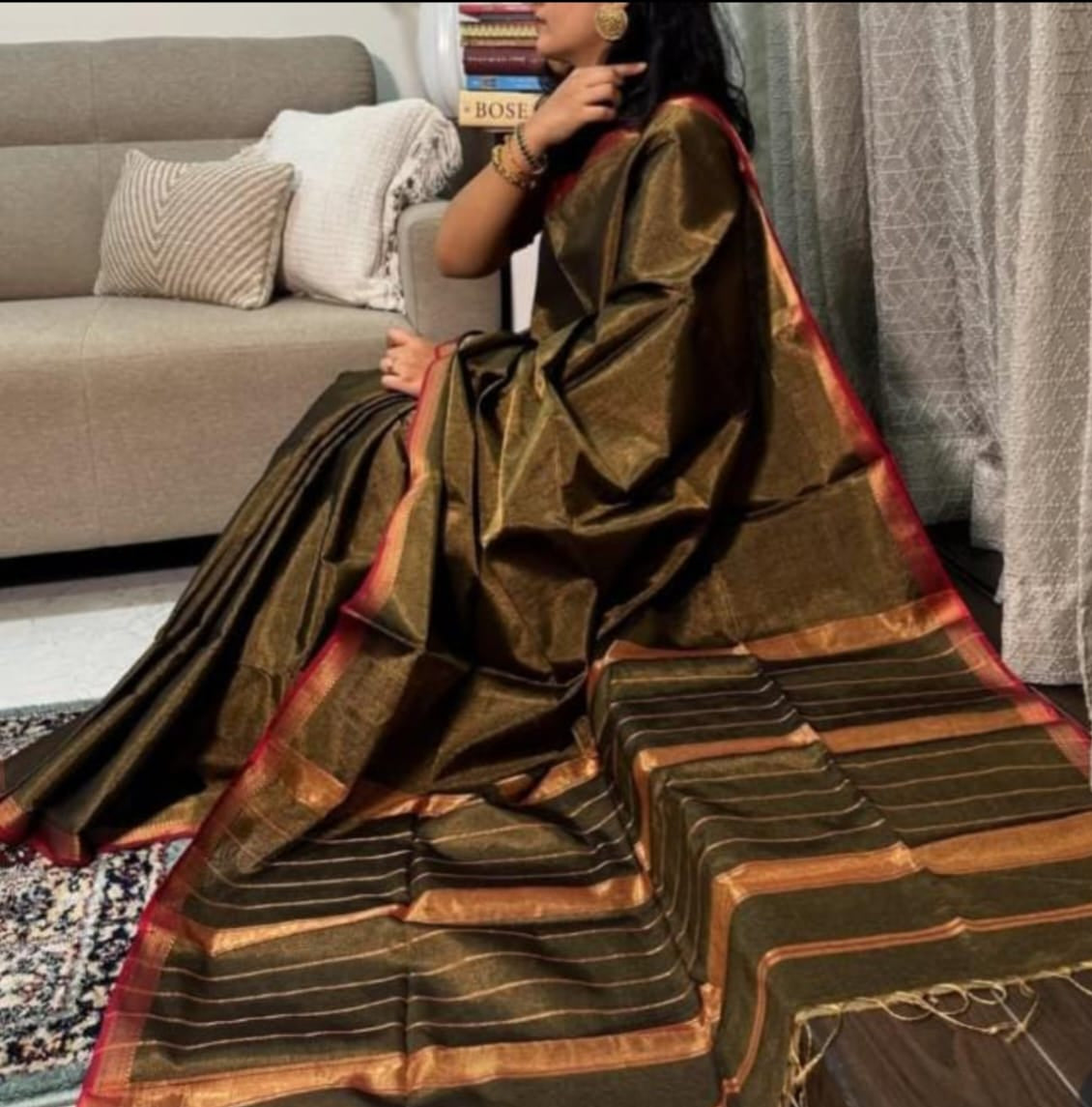 Maheshwari Full Tissue Handloom Saree with Zari Border