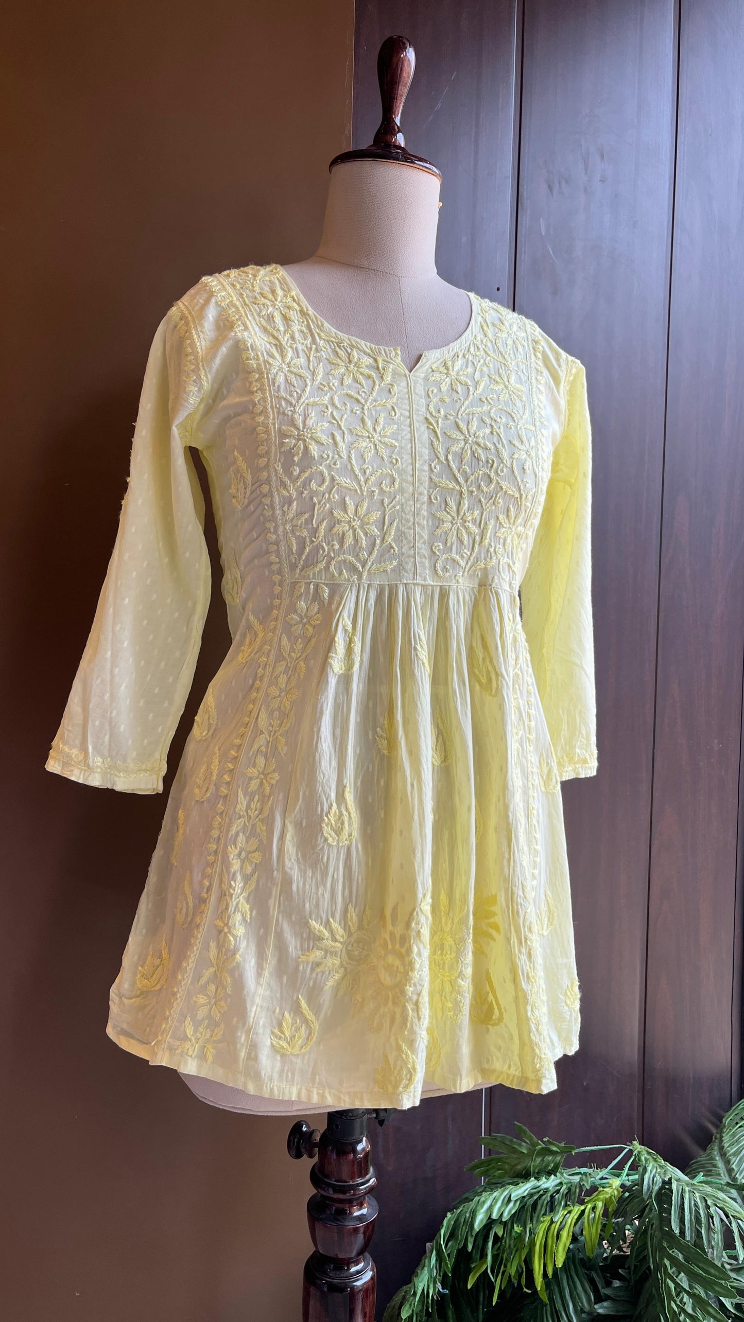 Yellow Mul Peplum Chikankari Cotton Top