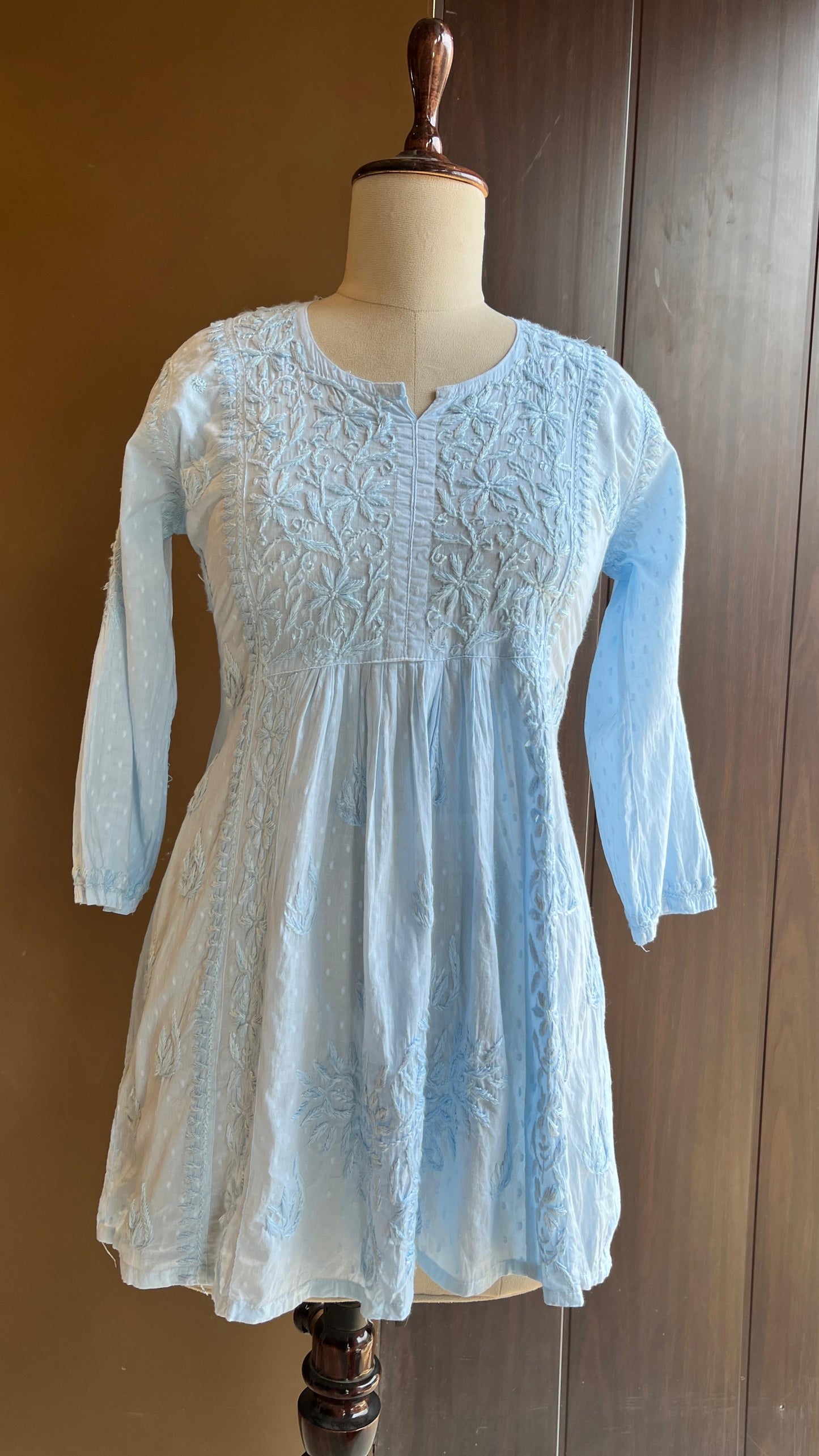 Light Blue Mul Peplum Chikankari Cotton Top