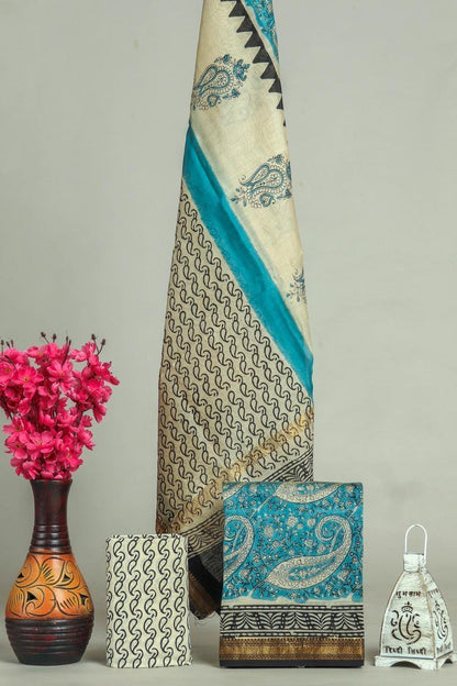 Handblock Maheshwari Zari Border Dress Material