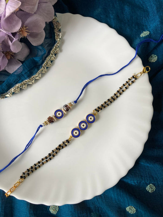 Evil Eye Bhaiya Bhabhi Thread and Mangalsutra Bracelet Rakhi
