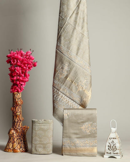 Handblock Maheshwari Zari Border Dress Material