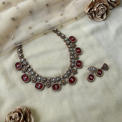 Handmade Terracotta Stone-Embellished Necklace Set