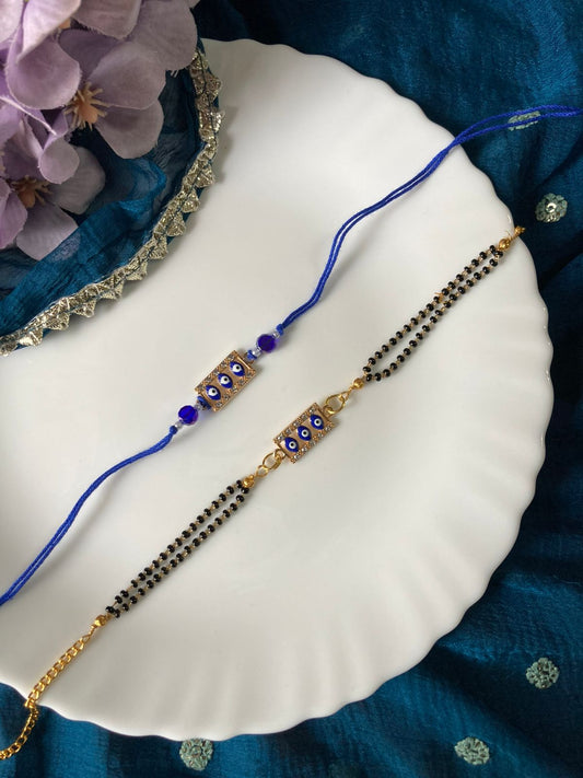 Evil Eye Bhaiya Bhabhi Thread and Mangalsutra Bracelet Rakhi